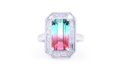 Platinum 6.60ct Bi-Colored Tourmaline Frame Ring