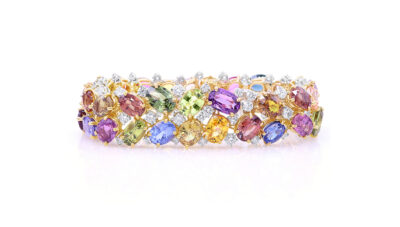 Gold & Platinum Multi-Colored Sapphire Double Row Bracelet